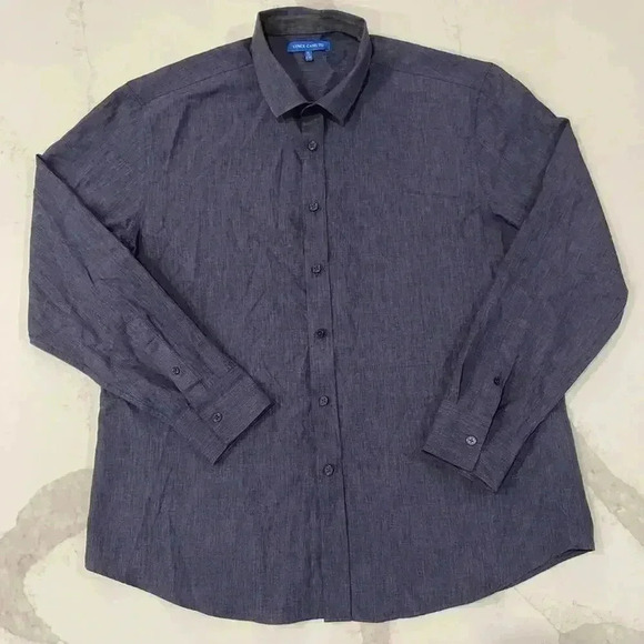Vince Camuto Long Sleeve Button Up Dress Shirt Dark Blue Men's XL Classic Preppy - Picture 1 of 7